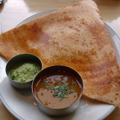 Masala Dosa with Sambar and Chutney