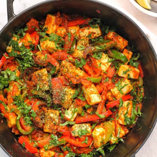 Stir Fried Paneer with Mushrooms and Peas