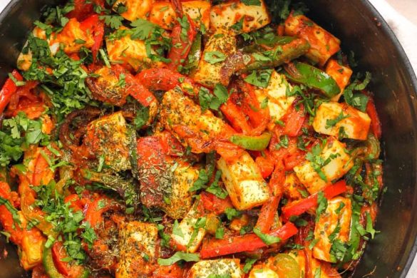 Stir Fried Paneer with Mushrooms and Peas