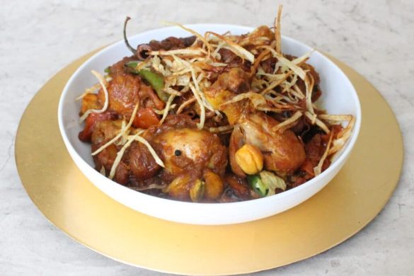 Chicken with Potato Straws (Sali ma Murg)