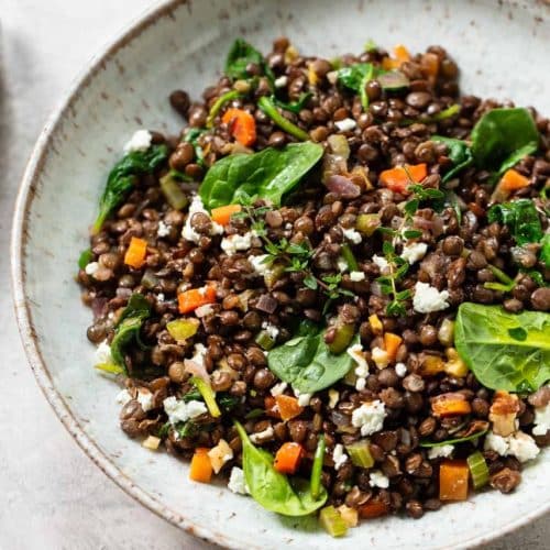 Warm Red Lentil Salad with Goat Cheese