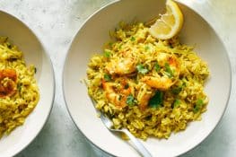 Prawn Pulao with Brinjals