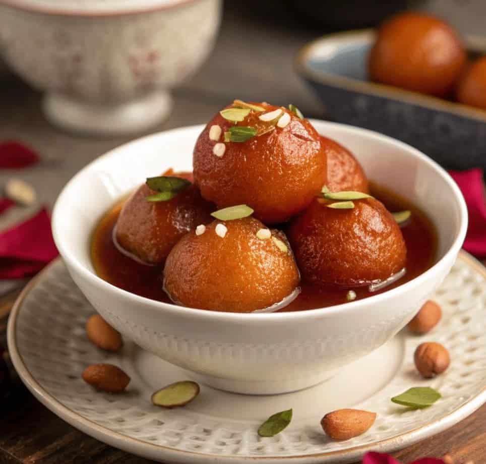 What Are the 20 Must-Try Indian Dessert Recipes? 1 gulab jamun in a bowl
