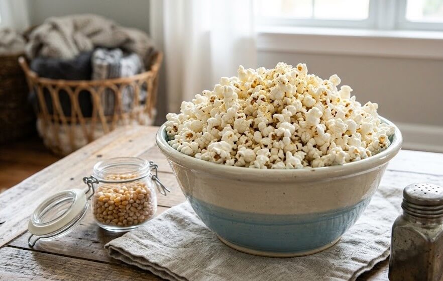 What Are Healthy Alternative to Potato Chips? 4 Air popped popcorn in a bowl served as a healthy low calorie snack
