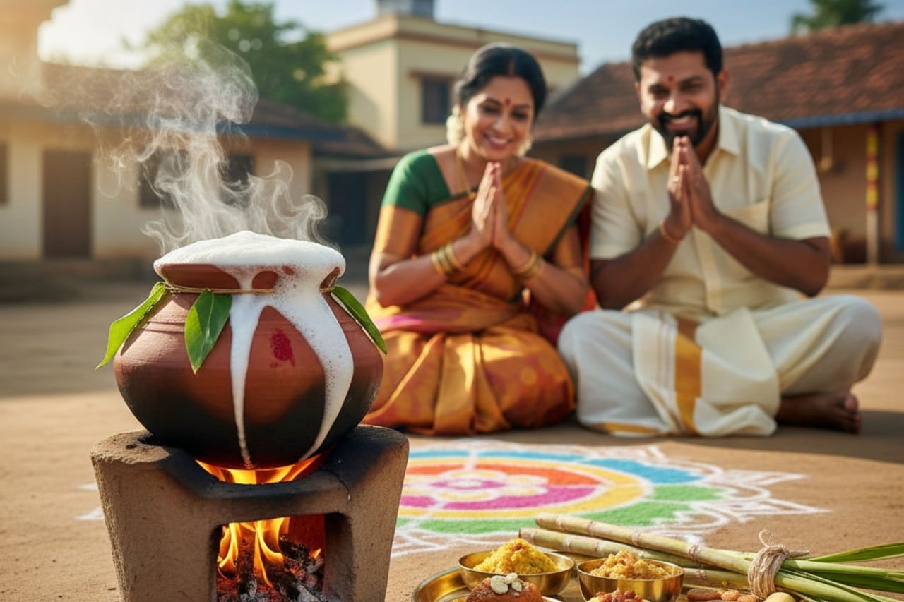 What Is Makar Sankranti? Meaning, Date & Significance 3 Couple celebrating Pongal