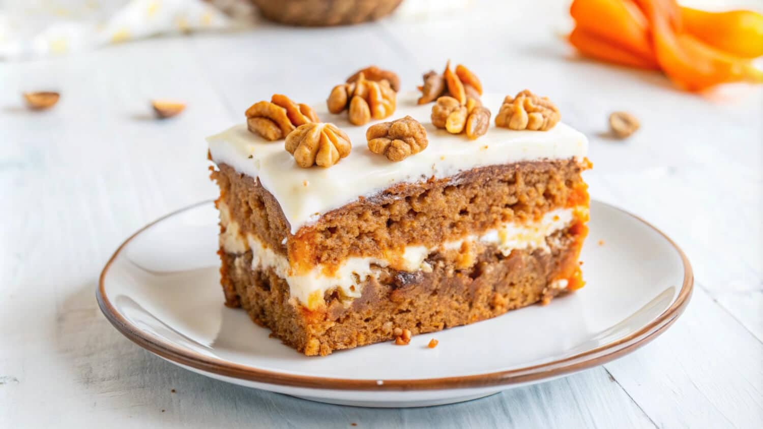 Which 25 Singapore Food Dishes Should You Try? 15 A rectangular slice of carrot cake with cream cheese frosting layers