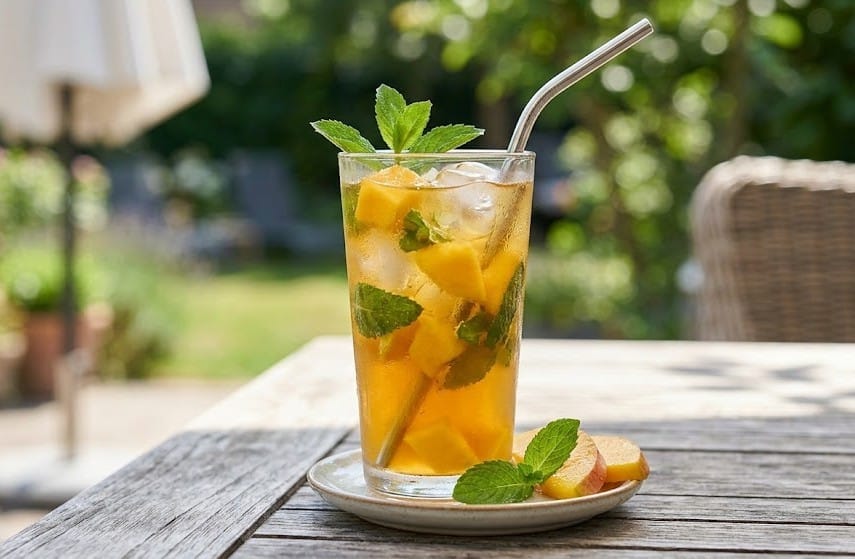 What Are The 12 Health Benefits of Tea Backed by Science? 9 Refreshing Mango Mint Tea with Fresh Mint and Mango Pieces