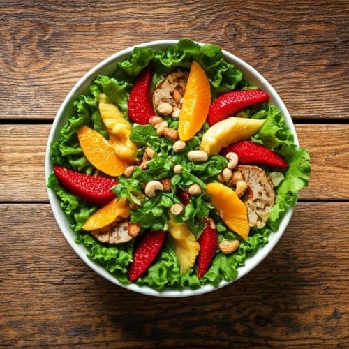 Colorful summer salad overhead view