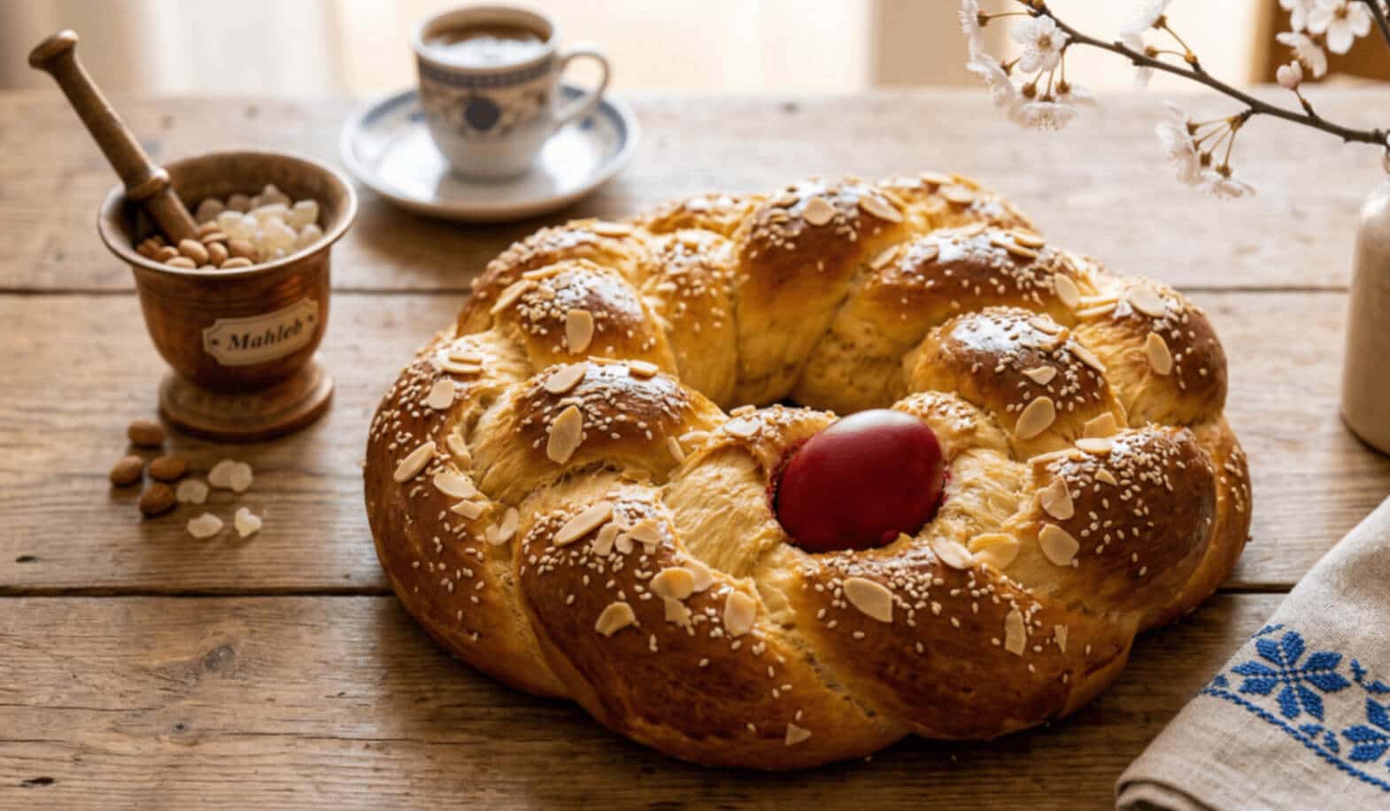 Food of Easter: Which Dishes Make the Perfect Easter Menu? 3 Tsoureki Greek Easter Bread with Decorative Red Egg