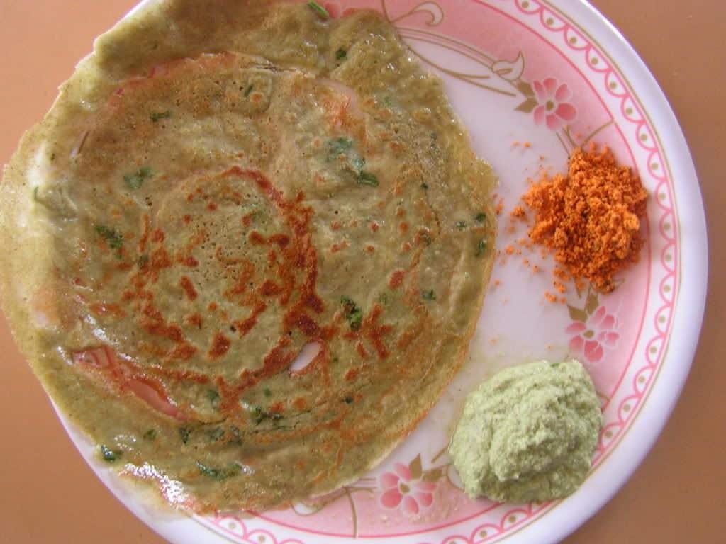 Where Can You Find the Best South Indian Food? 15 Green gram (moong dal) crepe known as Pesarattu served with coconut chutney