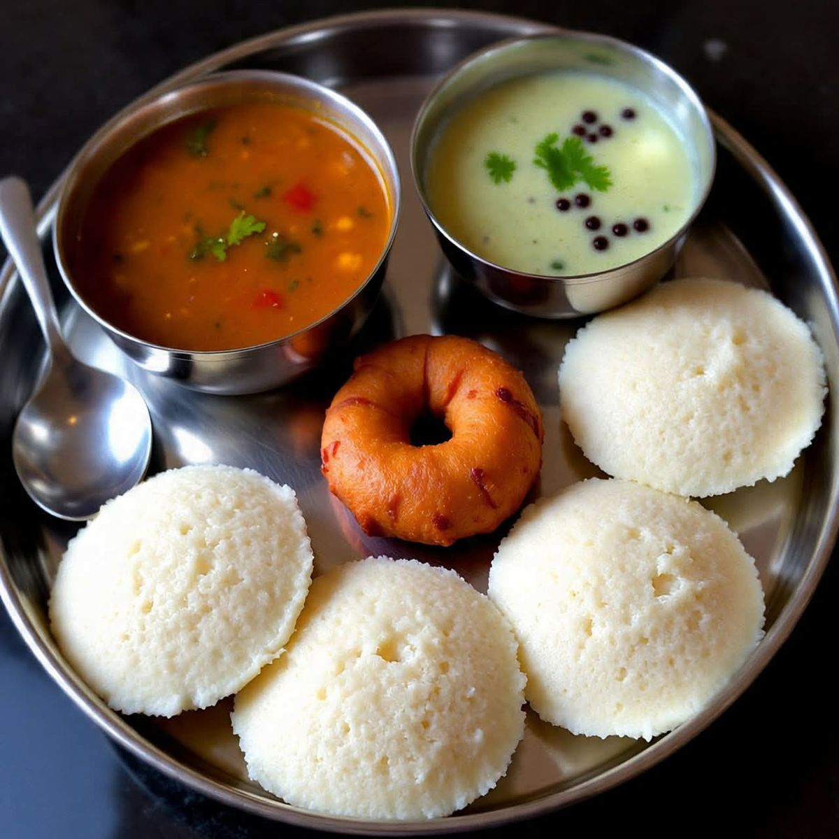 Where Can You Find the Best South Indian Food? 2 Soft and fluffy South Indian idli served with sambar and coconut chutney