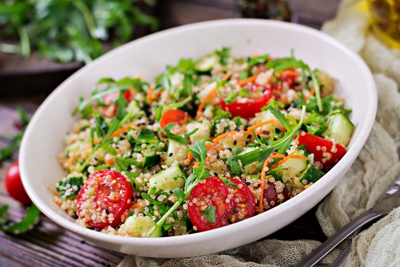 What Are the Best Food to Increase Hemoglobin For Diabetic Patient? 29 salads with quinoa arugula radish tomatoes cucumber bowl wooden table healthy food diet detox vegetarian concept
