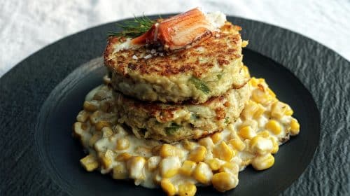Crab Cakes with Corn Puree 1 Crab Cakes with Corn Puree