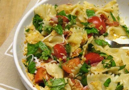 Pasta with Chicken Sauteed Cherry Tomatoes and Basil