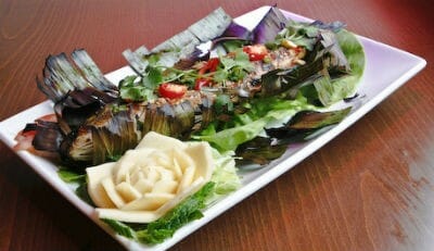 grilled fish in banana leaf