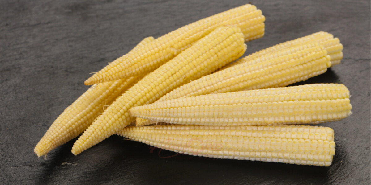 Raw baby corn over the wooden board
