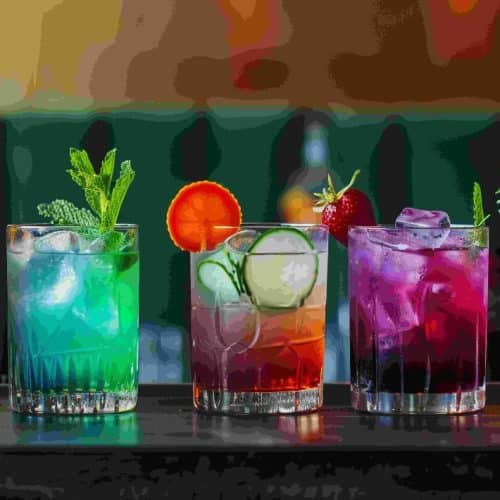 What are the Top 28 Mocktail Party Ideas for Any Occasion? 36 Colourful mocktails lined up on the counter