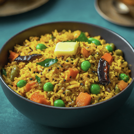 Fragrant Bisi Bele Bath with lentils vegetables and aromatic spices