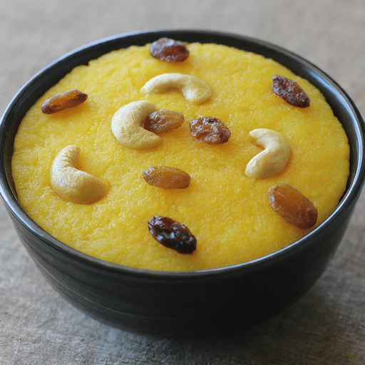 Sweet Rawa Kesari infused with cardamom and saffron