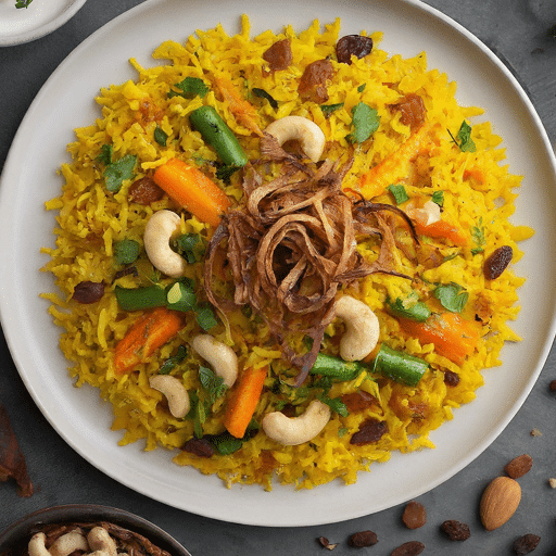 Aromatic rice pilaf cooked with meat vegetables and spices