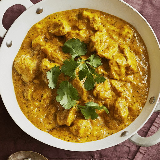 Creamy fragrant curry with chicken yoghurt nuts and spices