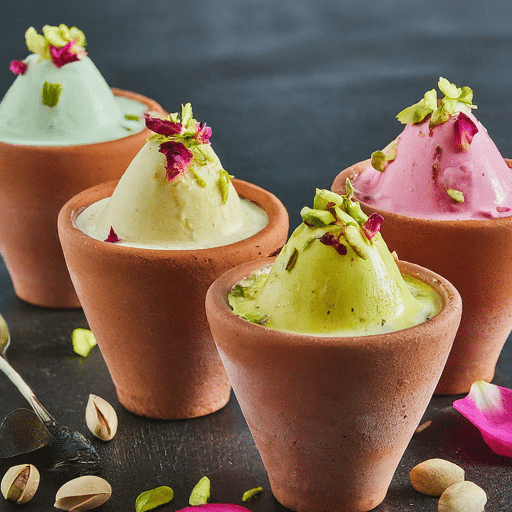 Dense frozen Indian ice cream made with milk sugar and nuts
