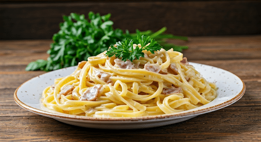 Platter of Alfredo and Carbonara pasta dishes
