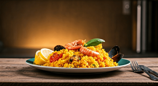Plate of traditional Paella Valenciana