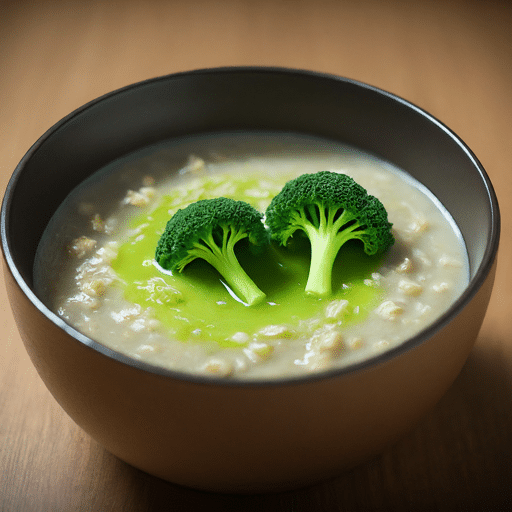 Hearty oat soup filled with tender broccoli florets