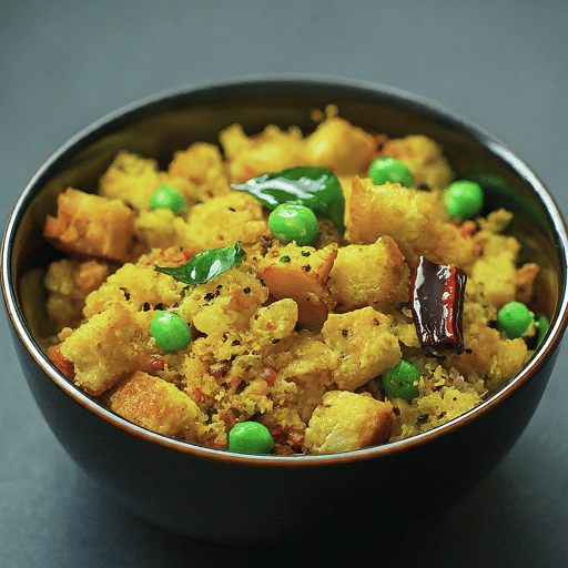 Indian breakfast dish with spices veggies bread