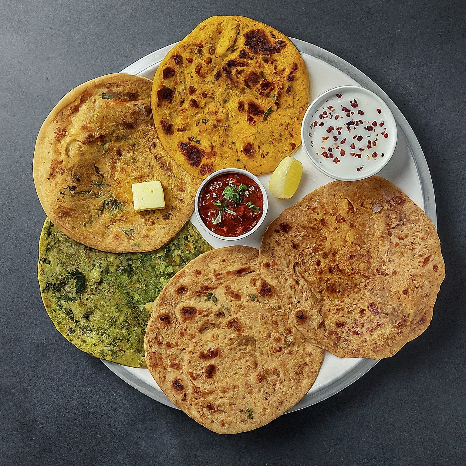 A delicious golden brown paratha, a layered flatbread from North India.