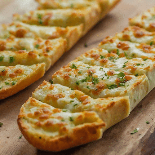 Warm cheesy bread with garlic flavour