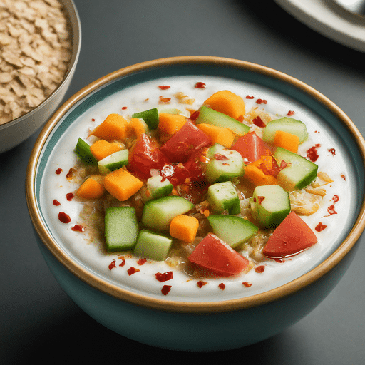 Yoghurt oats with chopped vegetables for a refreshing and textured breakfast
