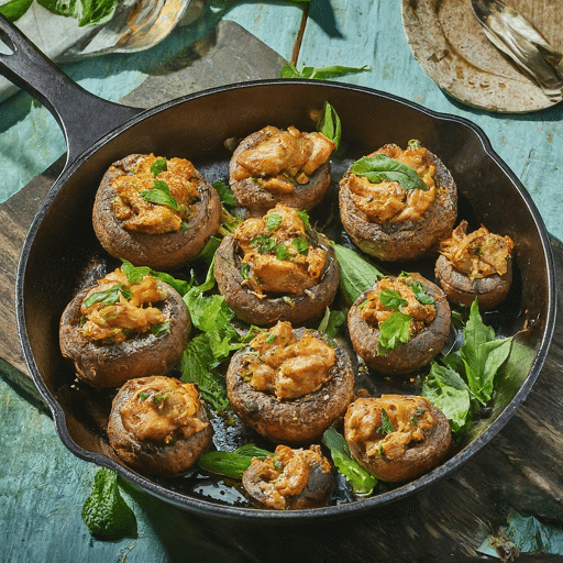 Basil and Mint Stuffed Tandoori Mushrooms with Chicken