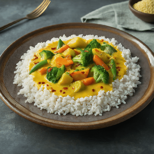 Ragi Coconut Curry with Steamed Rice