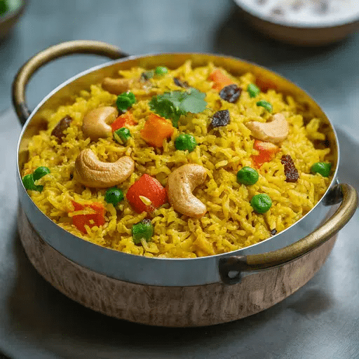 What Is Odisha’s Famous Food? 20 Must-Try Dishes 15 Vegetable pulao with rice peas carrots and cashews served in a pan