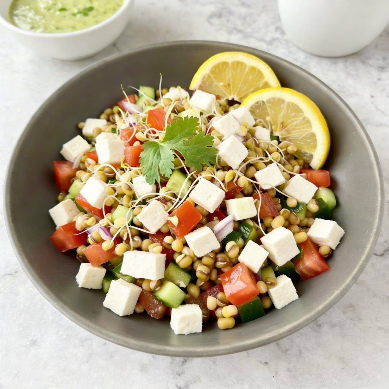 What are The 20 Best High Protein Breakfast Indian Ideas? 4 Sprouted Moong Salad with Paneer Cubes