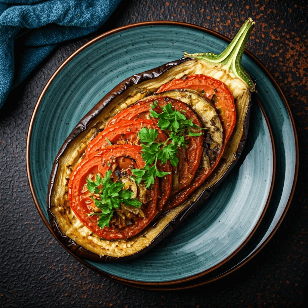Baked eggplant and tomatoes dish