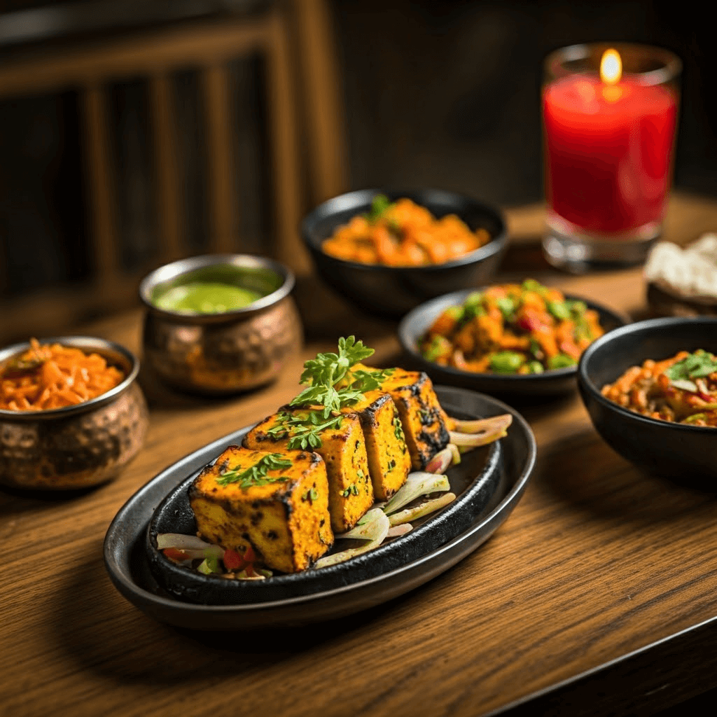 Paneer Tikka platter with spices