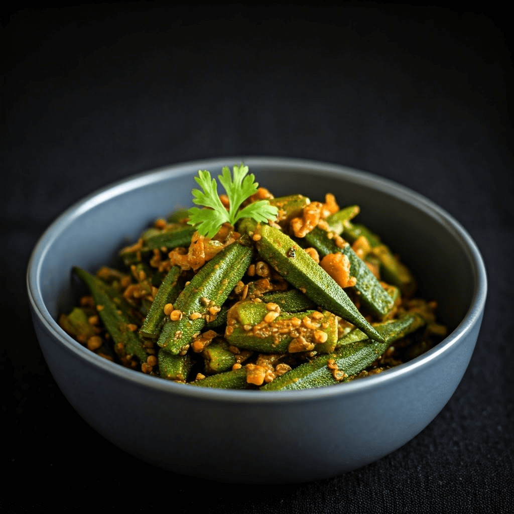 Spiced okra stir fry in a bowl