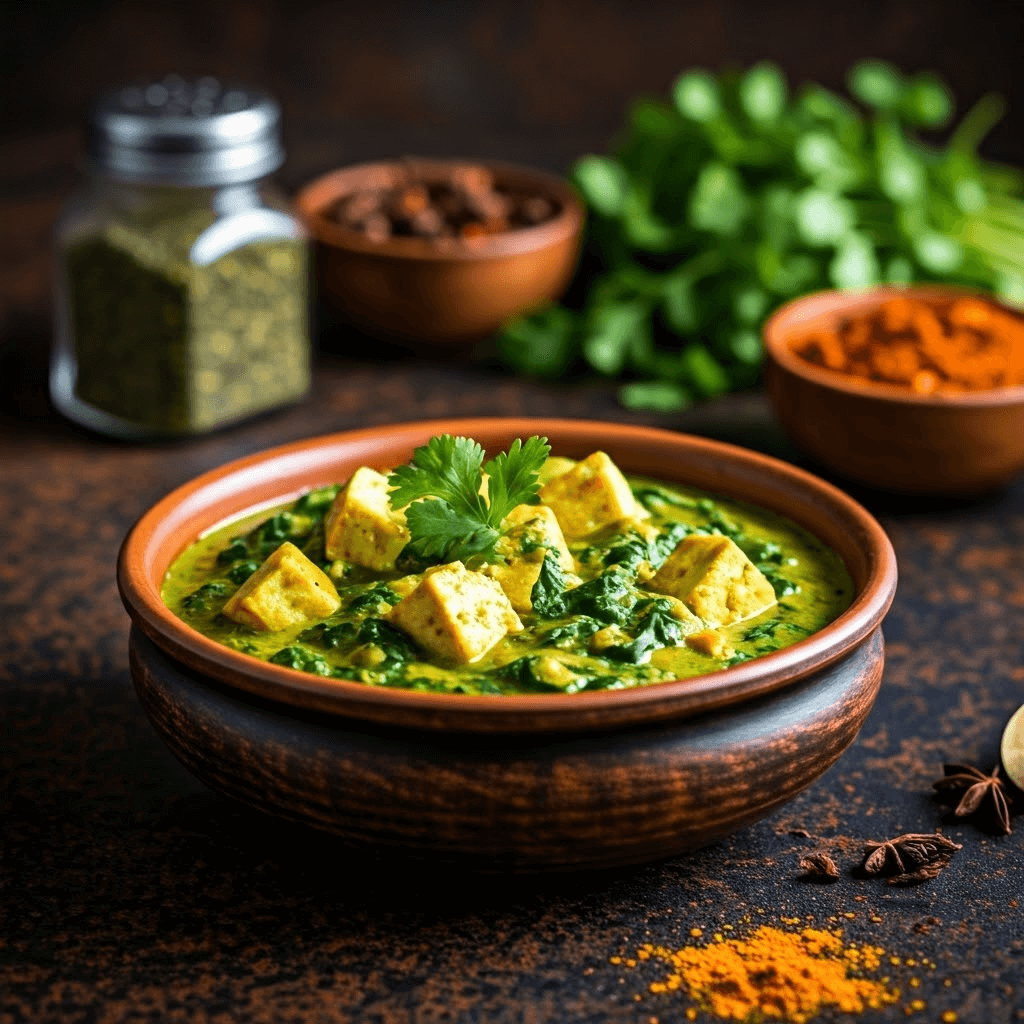 Spinach and tofu curry bowl