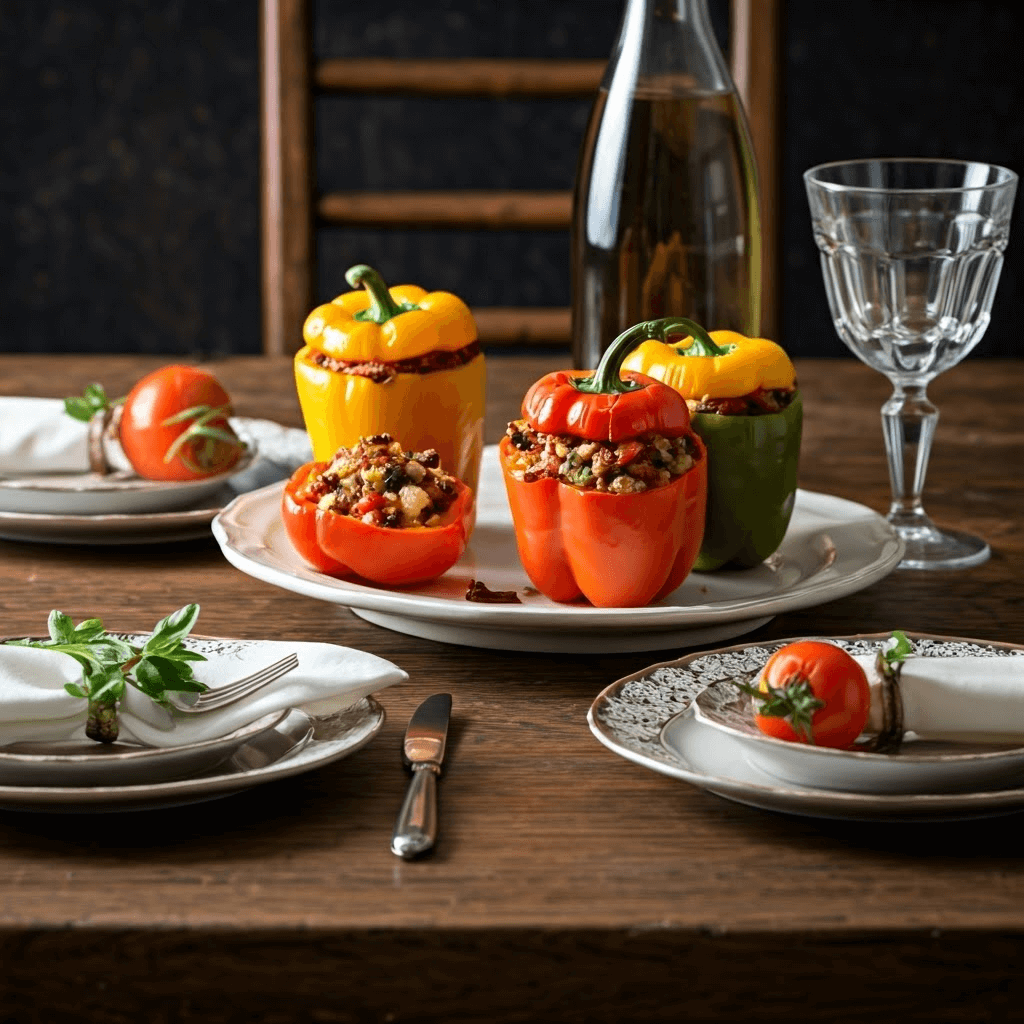 Stuffed bell peppers on dining table