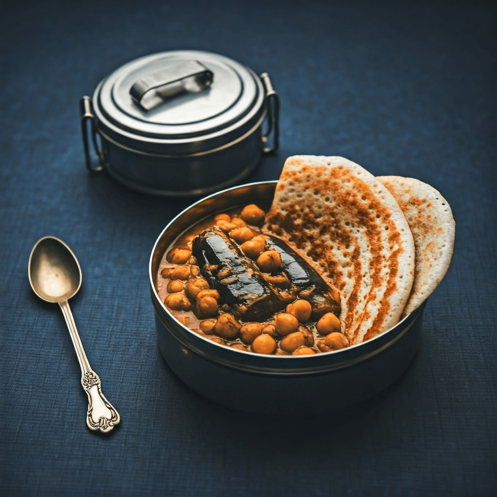 eggplant and chickpea curry with dosa