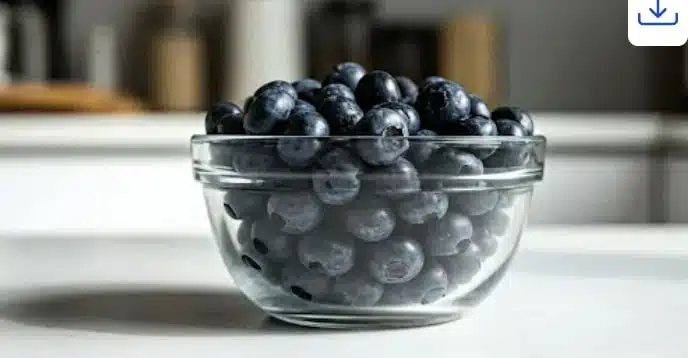 Fresh blueberries in a glass bowl 
