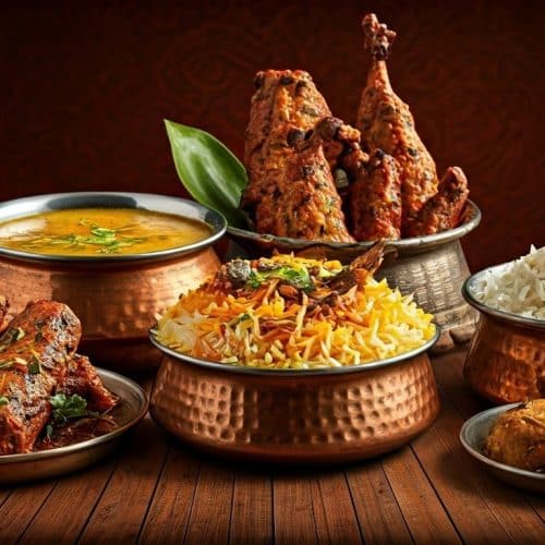 A table spread with a variety of Awadhi dishes