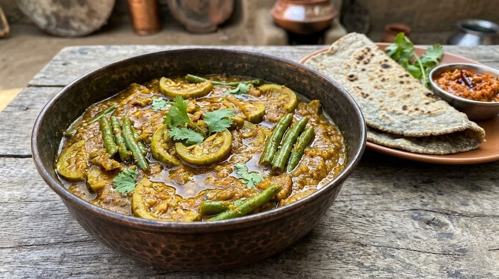 What Are the Famous Food of Haryana You Must Try? 5 Kachri ki sabzi served in a bowl tangy desert berry curry from Haryana