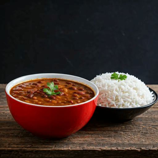 What Are the Famous Food of Haryana You Must Try? 15 Rajma chawal with kidney bean curry served with steamed rice in a bowl