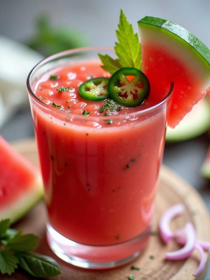 A glass full of Watermelon Gazpacho
