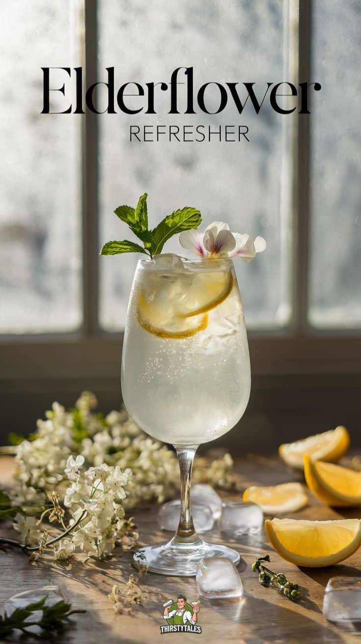 A glass full of elderflower spritzers