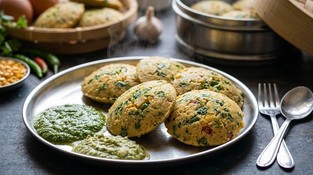 What Are the 20 Must-Try Chhattisgarh Famous Food Dishes? 13 Bafauri a healthy steamed lentil snack from Chhattisgarh made with chana dal and spices